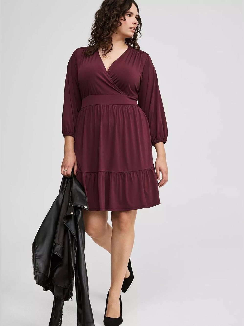 Torrid NEW Purple Mini Studio Jersey Knit Surplice Tiered Dress Plus Sz 2X 18-20
